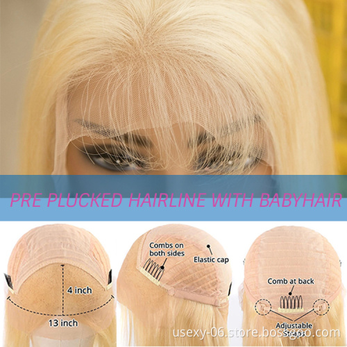 Wholesale luxury blonde hair wigs vendors 100% human hair lace front straight 40 inch 613 full lace frontal wig human hair wigs